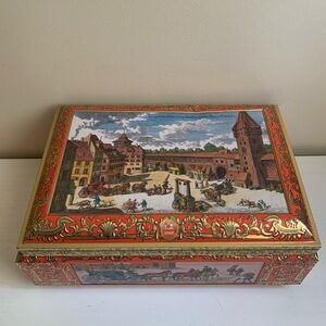 Vintage 1986 E.Otto Schmidt Lebkuchen Large Cookie Tin Hinged Top West Germany